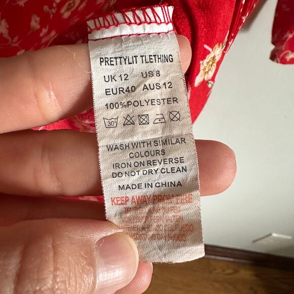 PRETTYLITTLETHING Red Ditsy Floral Bow Detail Side Split Bodycon Dress - Picture 10 of 10